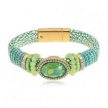 Grünes Armband mit Schlangenmuster, großes geschliffenes Oval, Schmuckperlen