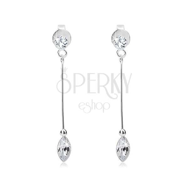 Ohrhänger aus 925 Silber, schmales Stäbchen, zwei klare Swarovski Kristalle