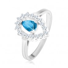 Ring aus 925 Silber, umgekehrter Tropfen mit aquamarinblauem Zirkonia