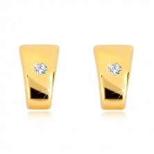 Goldene 585 Brillantohrstecker - glänzende Trapeze, klarer Diamant in der Mitte