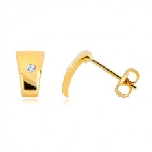 Goldene 585 Brillantohrstecker - glänzende Trapeze, klarer Diamant in der Mitte
