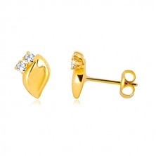 Diamantohrstecker aus 14K Gelbgold - zwei klare Brillanten, glänzendes Blättchen