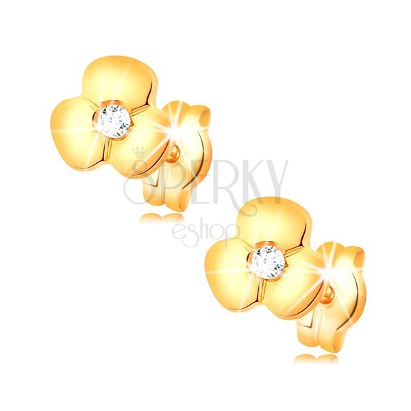 Goldene 585 Diamantohrstecker - glitzernder klarer Brillant in glänzender Blume