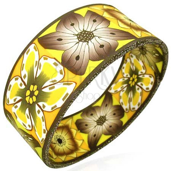 Fimo Armband - breit, herbstliche Blumen