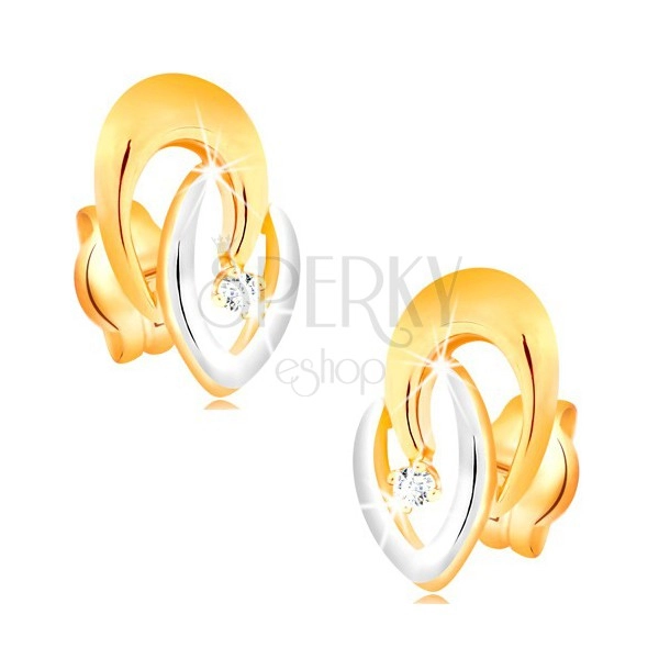 Ohrstecker aus 14K Gold - verbundene zweifarbige Hufeisen, klarer Brillant
