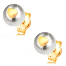 585 Gelbgoldohrstecker - weiße Perle mit symmetrischem Herzchen