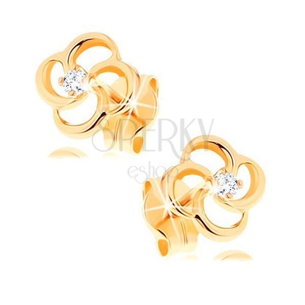 Brillantohrstecker aus 14K Gelbgold - Blume mit klarem Diamanten