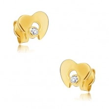 Goldene 585 Diamantohrstecker - glänzendes Herz mit klarem Brillanten