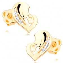 Diamantohrstecker aus 14K Gelbgold - Herz aus Gesichtern, klare Brillanten