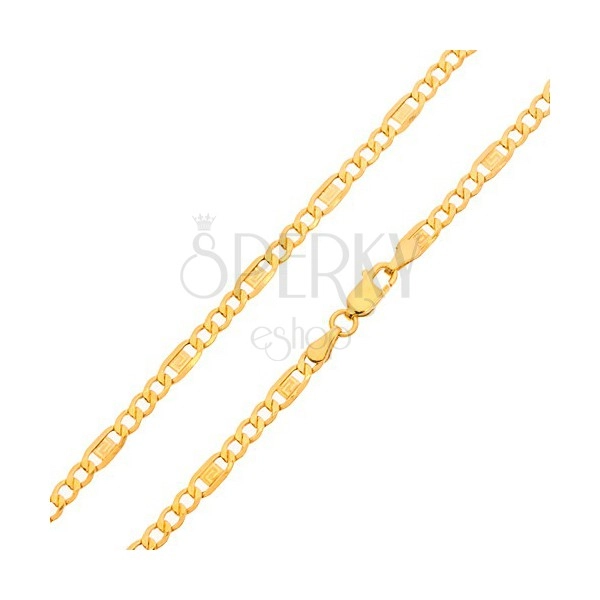 Goldkette - drei ovalförmige Augen, Glied mit griechischem Schlüssel, 550 mm