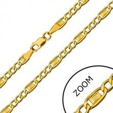 Goldkette - drei ovalförmige Augen, Glied mit griechischem Schlüssel, 450 mm