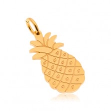 Goldfarbener Edelstahlanhänger, glänzende Ananas, gravierte Details