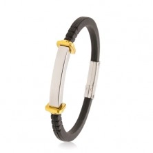 Armband aus schwarzem Gummi, glattes Stahlplättchen, Quadrate und Kreise