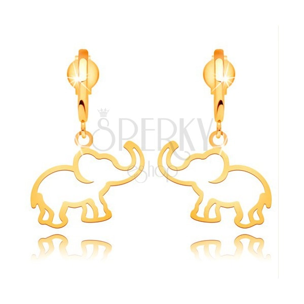 Ohrstecker aus 14K Gelbgold - hängende Elefantenkontur am Bogen