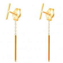 Ohrhänger aus 585 Gelbgold - schmaler gerader Stab, Ohrstecker mit Kette