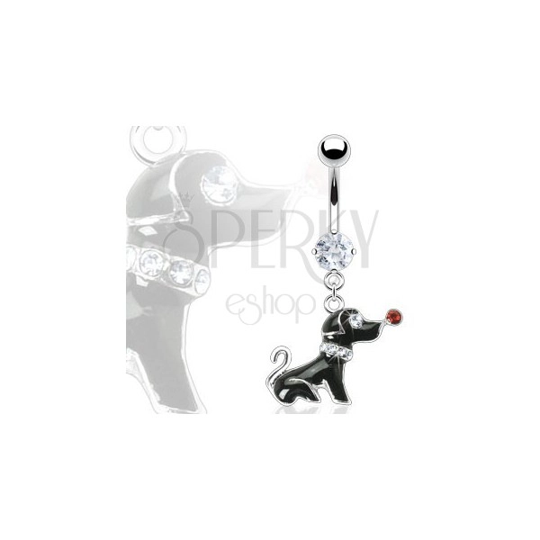 Nabelpiercing - schwarzer Hund mit Zirkonia