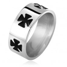 Ring aus 316L Edelstahl, schwarz glasierte Malteser Kreuze, 6 mm