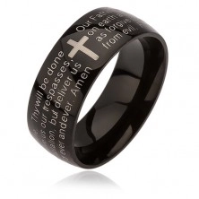 Schwarzer Ring aus Edelstahl, silberfarbenes Kreuz, Vaterunser, 6 mm