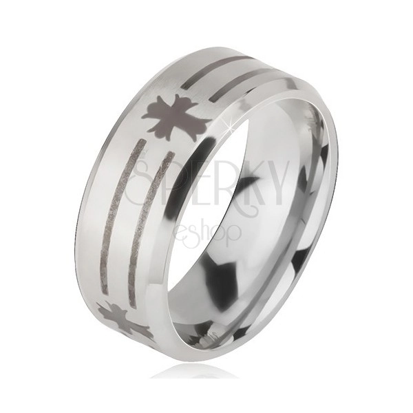 Ring aus 316L Stahl, silberfarben, Linien und Kreuze, 6 mm