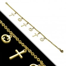 Armband und Fußkette aus 316L Stahl in goldener Farbe, lateinische Kreuze und Kürbisse