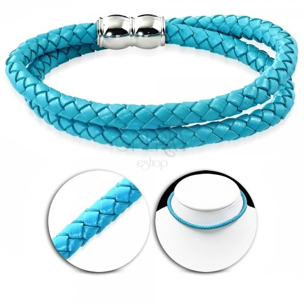 Halskette aus Kunstleder in hellblauer Farbe, geflochtenes Muster, Magnetverschluss