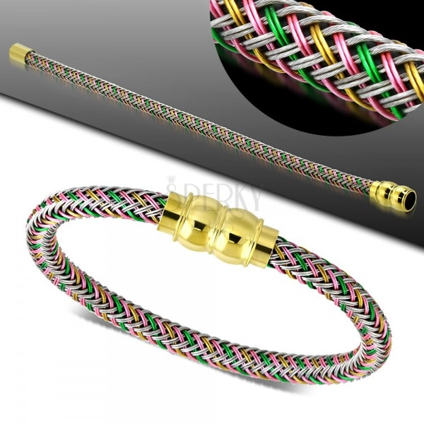 Armband mit farbigem geflochtenem Muster und goldfarbenem Magnetverschluss