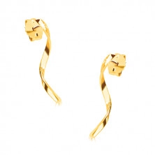 14K Gold Ohrringe – glänzende gewellte Linie, Ohrstecker