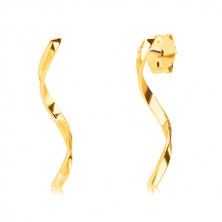 14K Gold Ohrringe – glänzende gewellte Linie, Ohrstecker