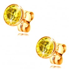 14K Gelbgold Ohrringe – gelber runder Zirkon in einer Fassung, 5 mm