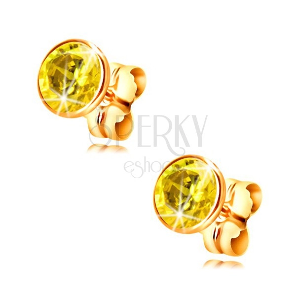 14K Gelbgold Ohrringe – gelber runder Zirkon in einer Fassung, 5 mm