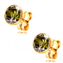 14K Gelbgold Ohrringe – olivfarbener runder Zirkon in einer Fassung, 5 mm