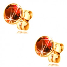 14K Gelbgold Ohrringe – roter runder Zirkon in einer Fassung, 5 mm