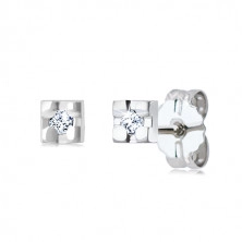 14K Weißgold Ohrringe – Quadrat mit einem klaren runden Diamanten
