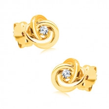 585 Gelbgold Diamant Ohrringe – Knoten aus drei Reifen, klarer Brillant 