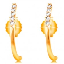 14K Goldgelb Ohrringe – glänzende gebogene Linie mit klaren Zirkonen verziert