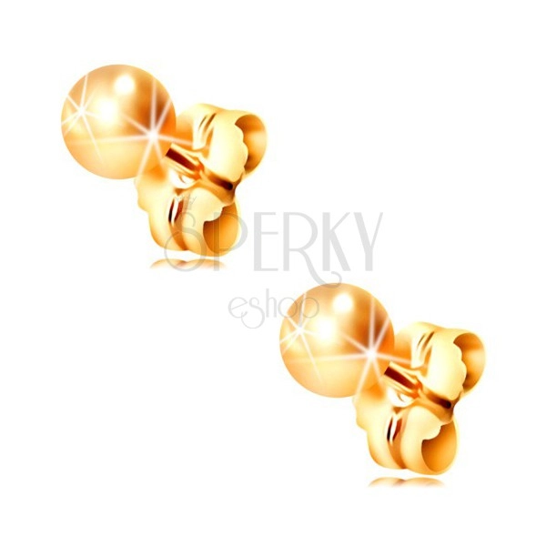 14K Gelbgold Ohrringe – glatte glänzende Kugeln, 4 mm