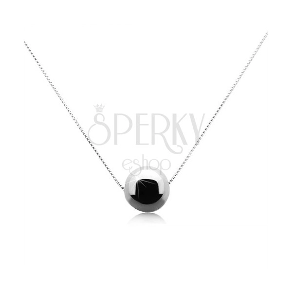 925 Silber Halskette mit einer glänzenden grau-schwarzen Hämatit-Kugel