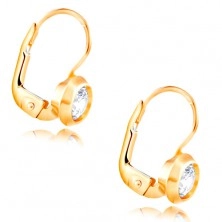 585 Gold Ohrringe – runde glänzende Fassung, geschliffener klarer Zirkon, 4,5 mm