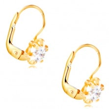 14K Gelbgold Ohrringe – Blume mit gewölbten Blütenblättern und einem klaren Zirkon, 4 mm