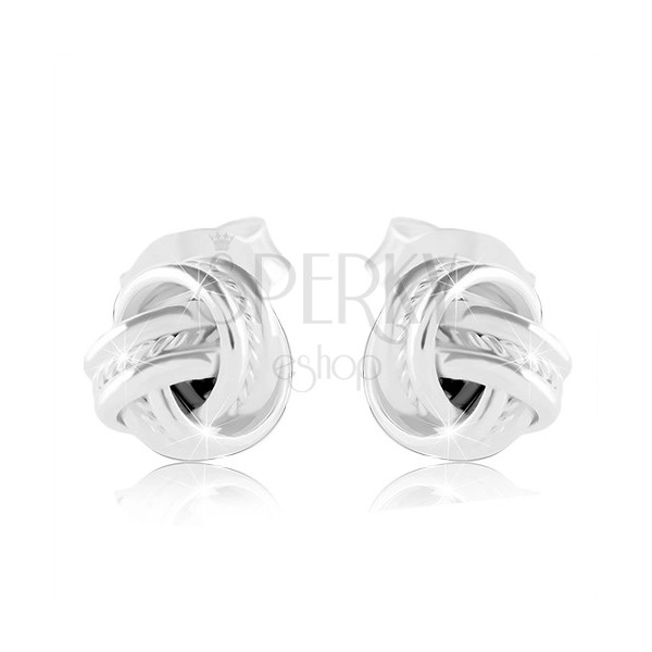 925 Silber Ohrringe, glänzender Knoten mit glänzenden Rändern und eingekerbter Mitte