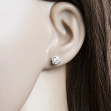 925 Silber Ohrringe, glänzender Knoten mit glänzenden Rändern und eingekerbter Mitte