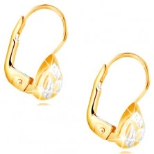 14K Gelbgold Ohrringe – zweifarbiges gebogenes Dreieck mit Einschnitten