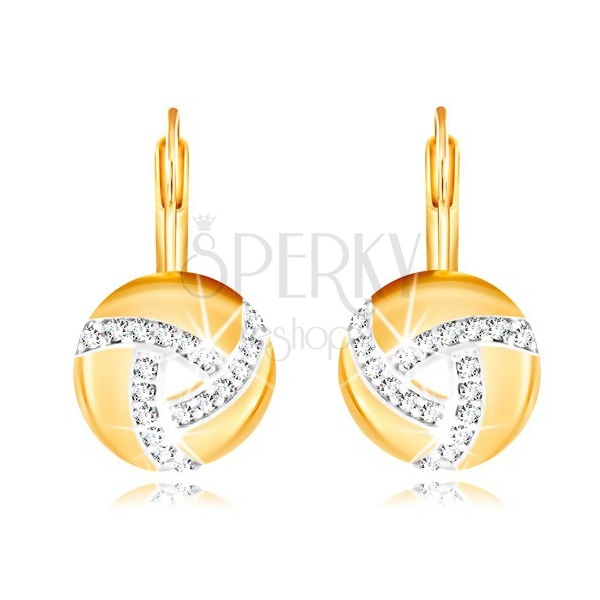 585 Gold Ohrringe – Kreis mit Linien aus Zirkonen und einem Einschnitt in der Mitte