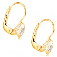 14K Gold Ohrringe – runde Fassung mit griechischem Schlüssel, geschliffener klarer Zirkon, 4,5 mm
