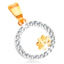 Anhänger aus kombiniertem 14K Gold – vierblättriges Kleeblatt in einem Kreis aus klaren Zirkonen