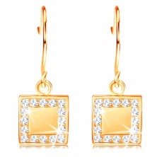 585 Gold Diamant Ohrringe – flaches Viereck mit klaren Brillanten um den Umfang