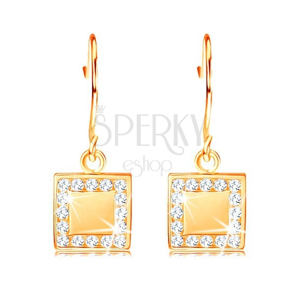 585 Gold Diamant Ohrringe – flaches Viereck mit klaren Brillanten um den Umfang