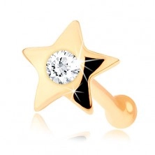 Gerades Nasenpiercing aus 14K Gelbgold – kleiner glänzender Stern mit einem Diamanten
