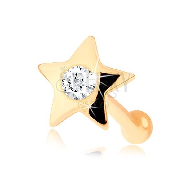 Gerades Nasenpiercing aus 14K Gelbgold – kleiner glänzender Stern mit einem Diamanten
