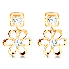 14K Gelbgold Diamant Ohrringe – Blume mit abgerundeten Blütenblättern, klare Brillanten